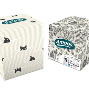 Amoos pañuelos faciales de papel desechable cubo cosmetico 50 X 3 capas caja de 24unds - F623501